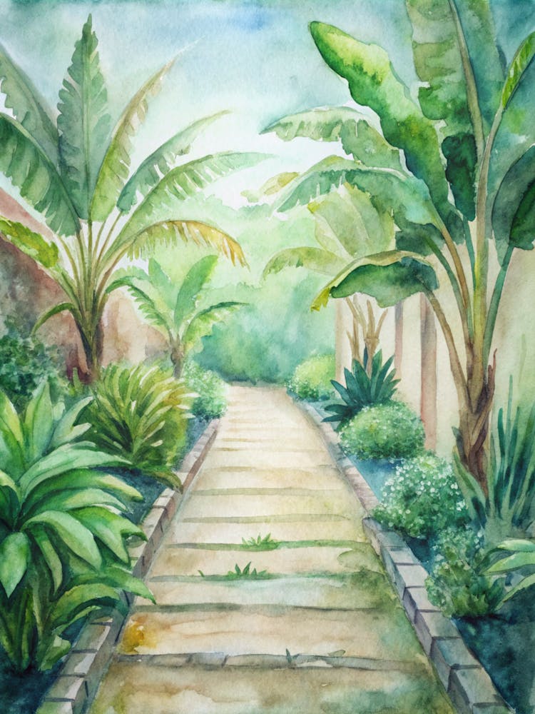 Watercolor Garden Path