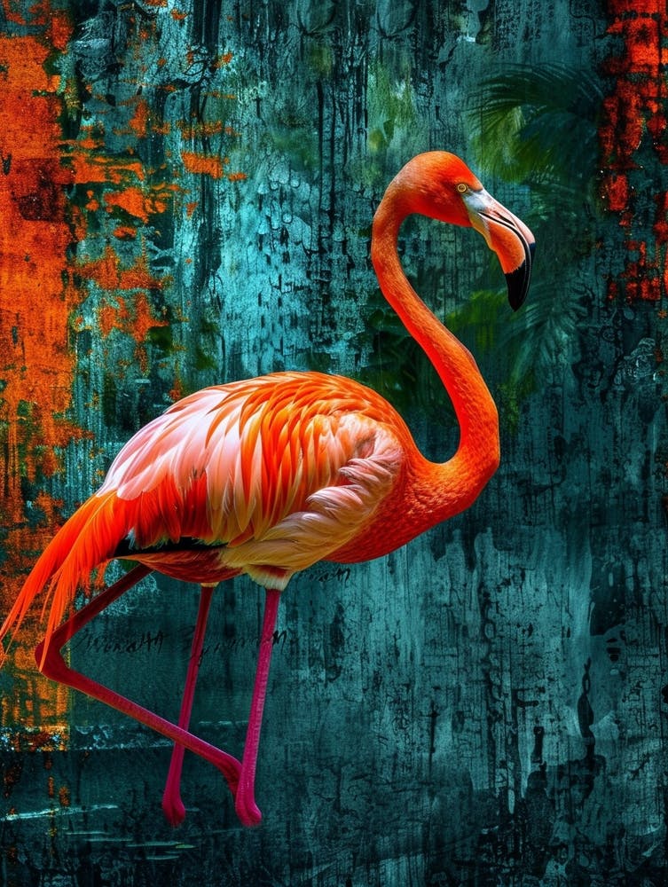 Großer Flamingo Karibische Inseln Tropische Illustration 2