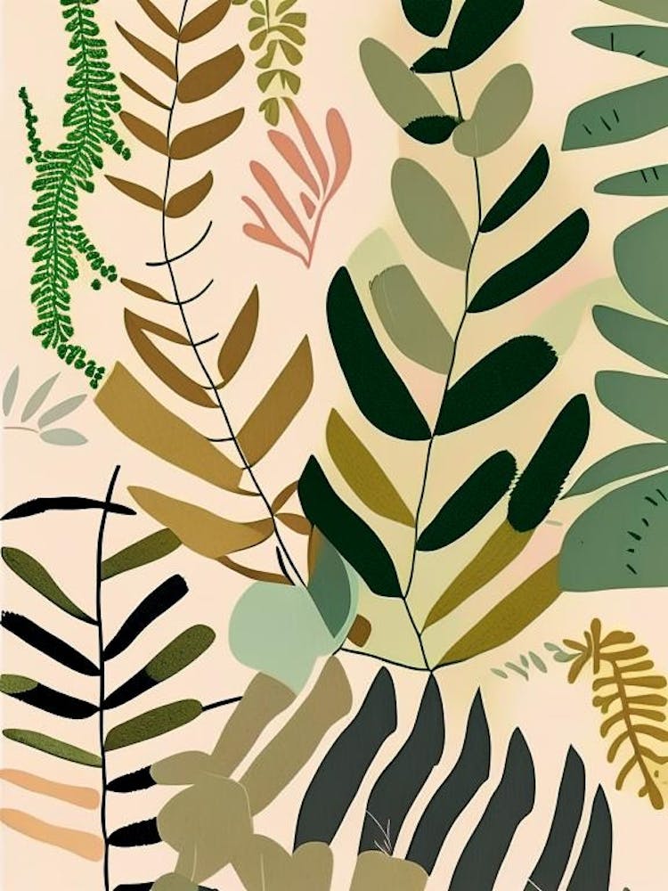 Evergreen Fern Wildflower Modern Muted Colours 1