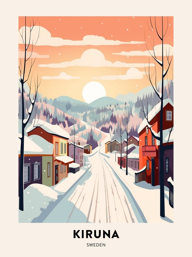 Vintage Winter Travel Poster Kiruna Sweden 1