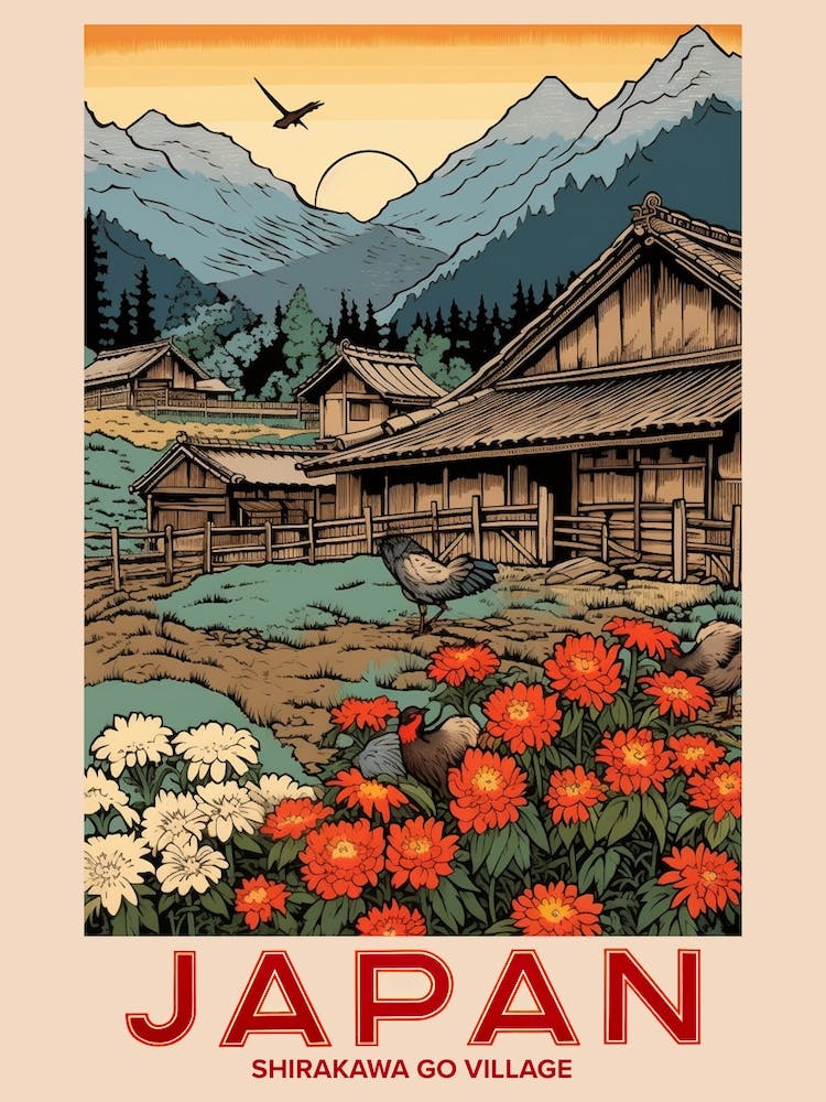 Shirakawa Go Village, Visit Japan Vintage Travel Art 2