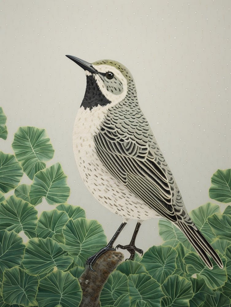Ohara Koson Inspired Bird Painting Lark 4