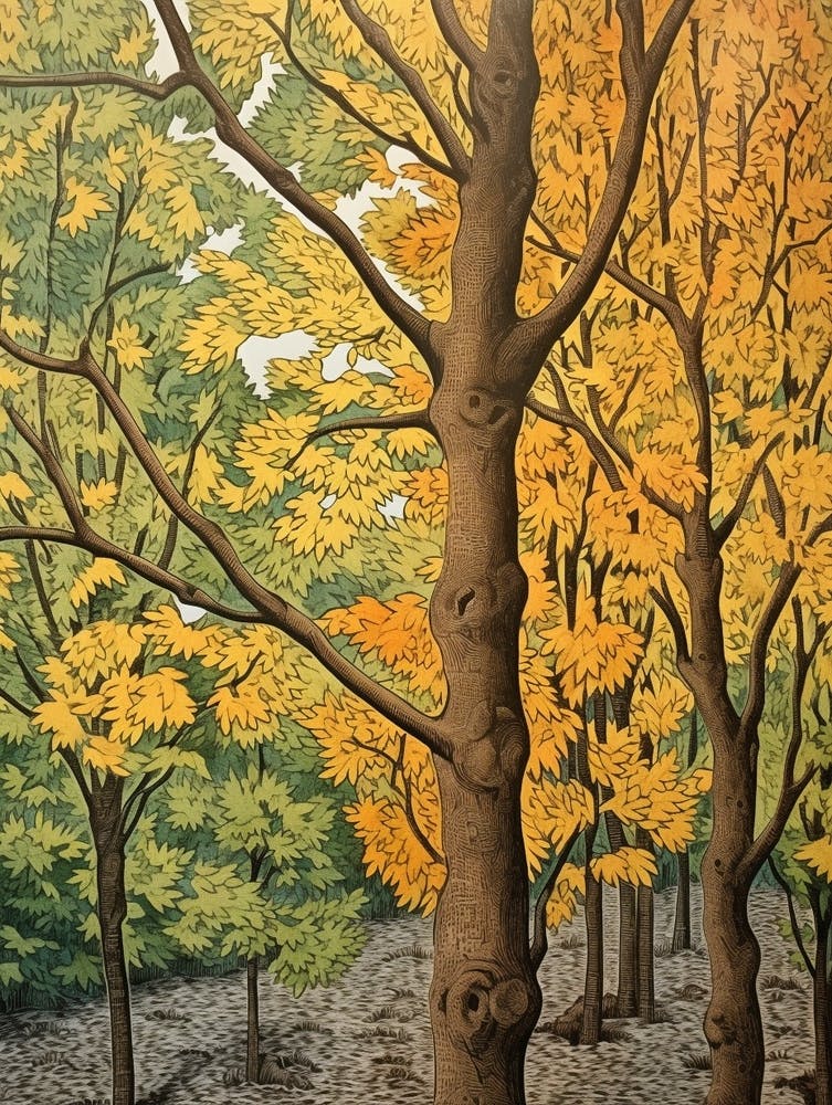 Eastern Cottonwood 2 Vintage Autumn Tree Print