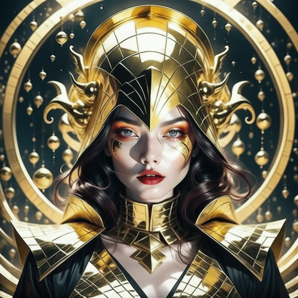 An Ancient beautiful Lady with Gold Helmet