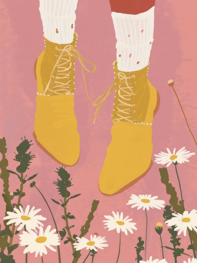 Woman Yellow Shoes With Flowers 5