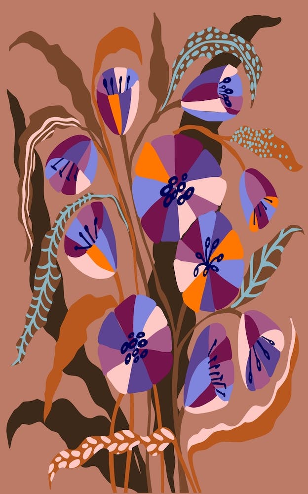 Still Life Brown And Blue Autumn Flowers