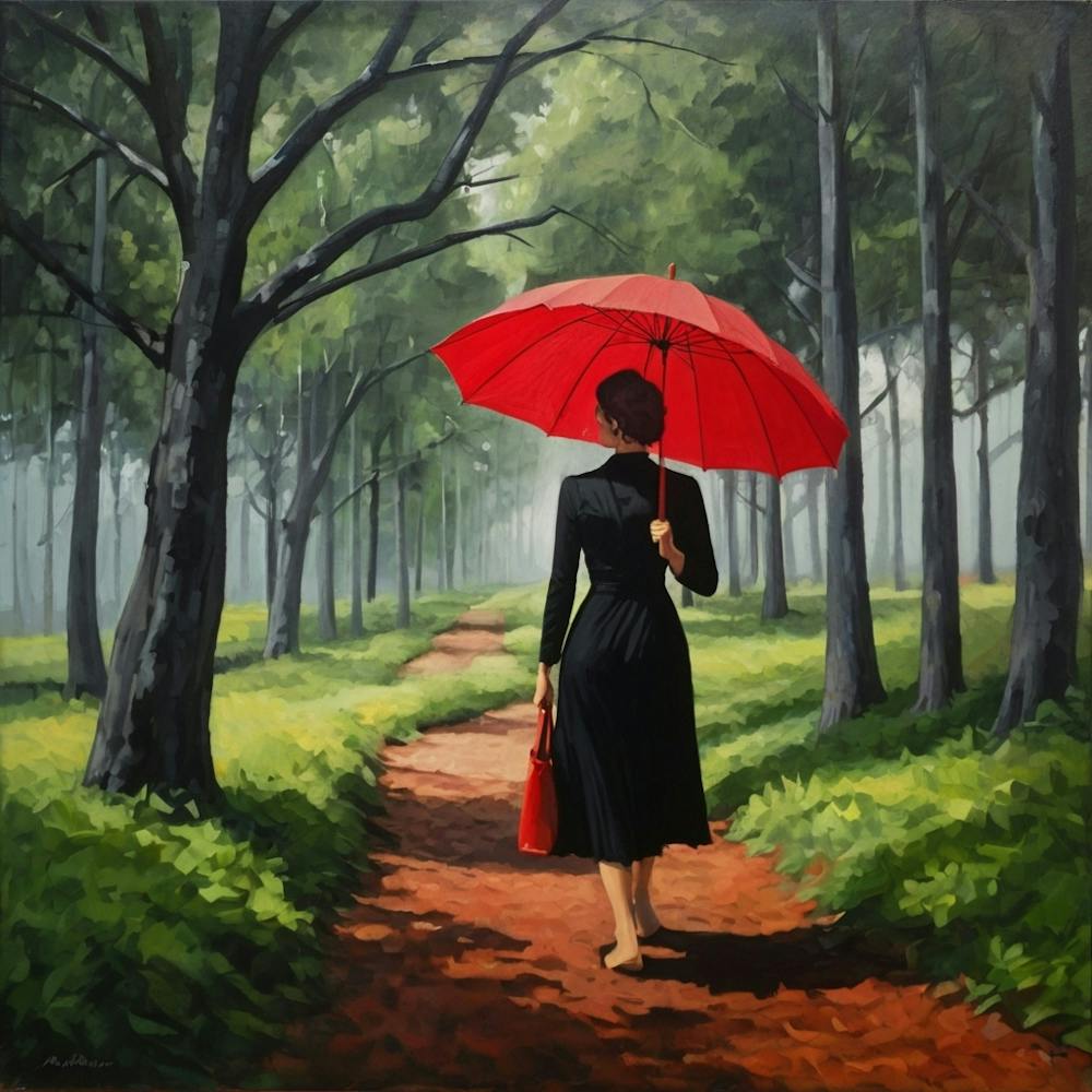 Default Woman With Black Dress And Red Umbrella Walking In The 0