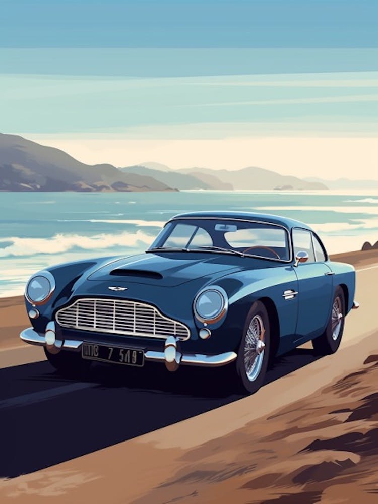 A Aston Martin Db5 In The Pacific Coast Highway Car Illustration 3