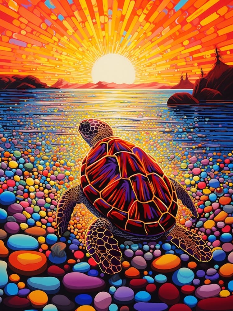 Geometric Sea Turtle On The Beach 3