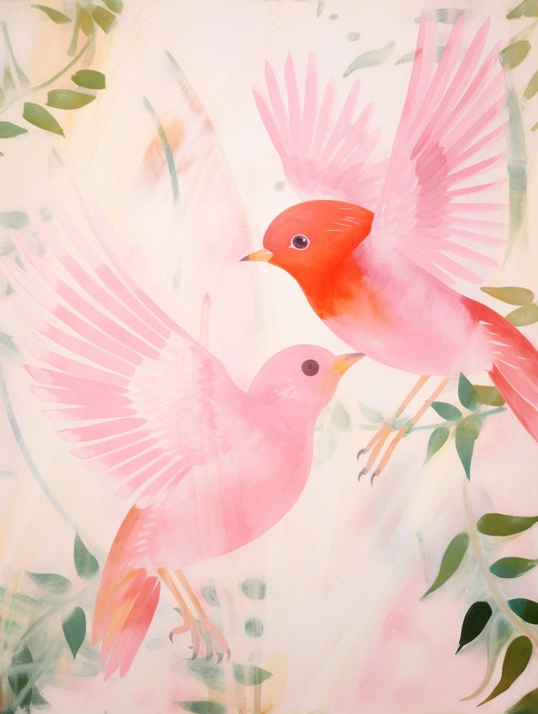 Pink Ethereal Bird Painting Robin 2