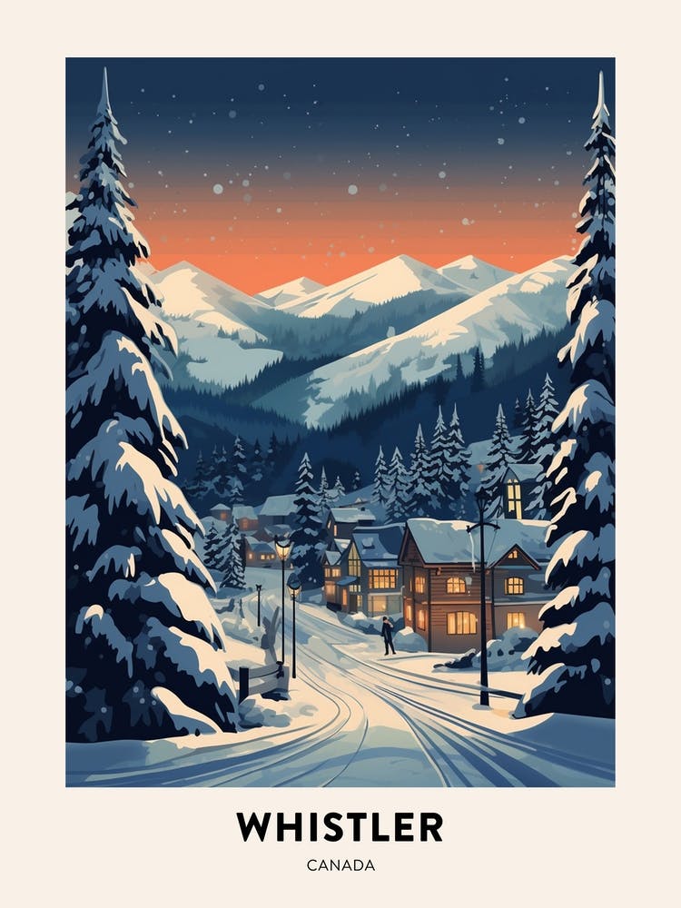 Winter Night  Travel Poster Whistler Canada 2
