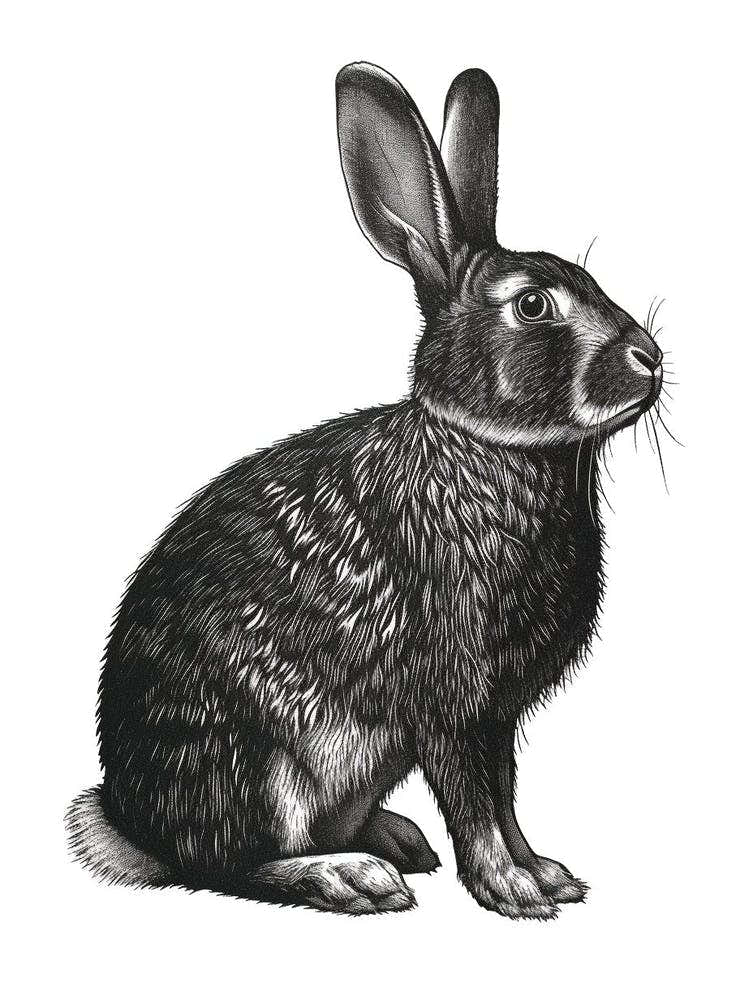 American Fuzzy Lop Black Blockprint Rabbit Illustration 2
