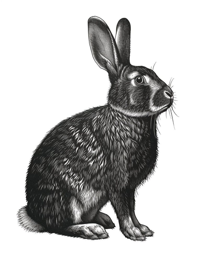 American Fuzzy Lop Black Blockprint Rabbit Illustration 2