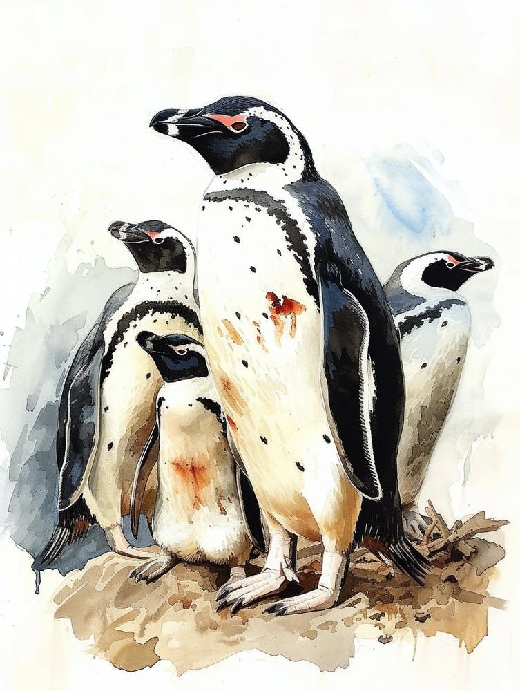 Humboldt Penguin Dunedin Taiaroa Head Watercolour Painting 2