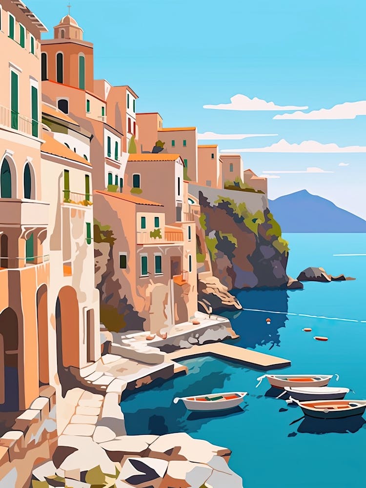 Amalfi Coast, Italy, Flat Illustration 1