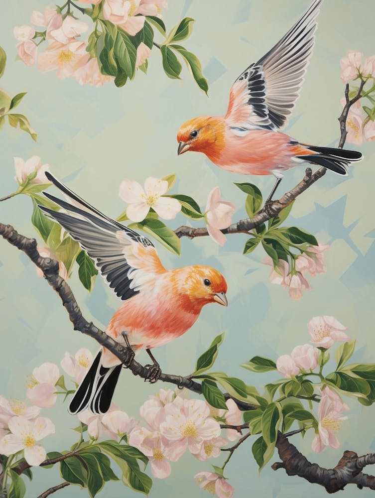 Vintage Japanese Inspired Bird Print American Goldfinch 3