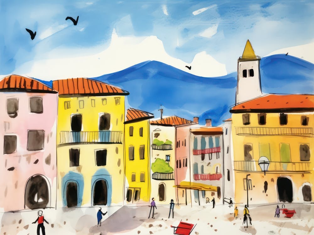 Trento Italy Cute Watercolour Illustration 1
