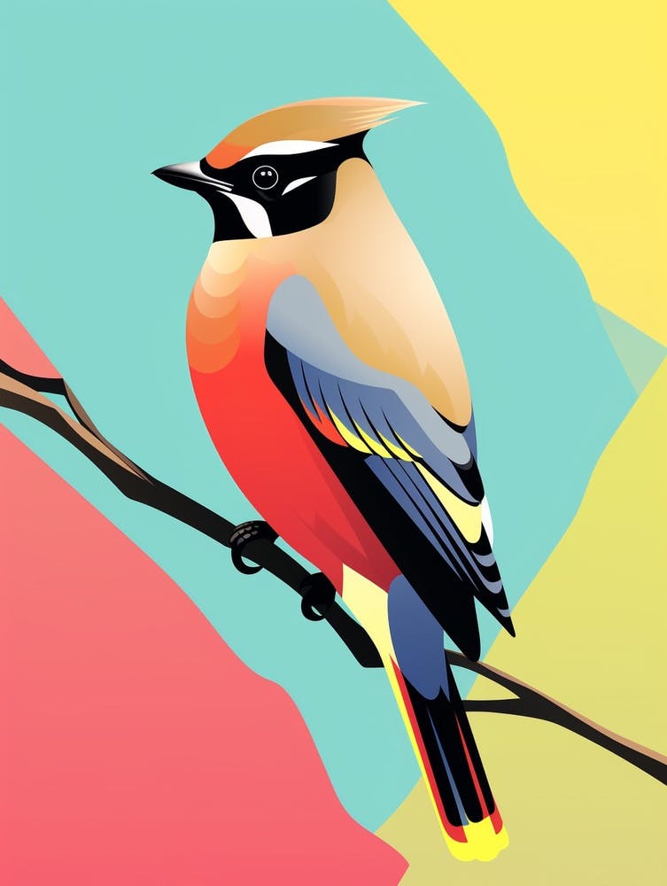 Colourful Geometric Bird Cedar Waxwing 2