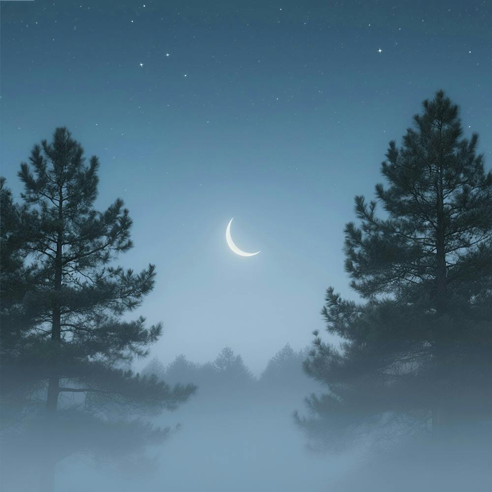Moon And Pine Trees