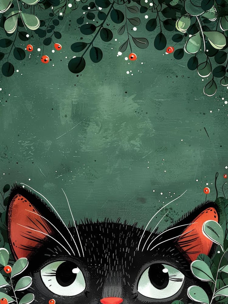 Black Cat With Berries