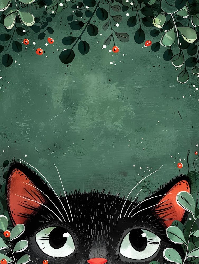 Black Cat With Berries