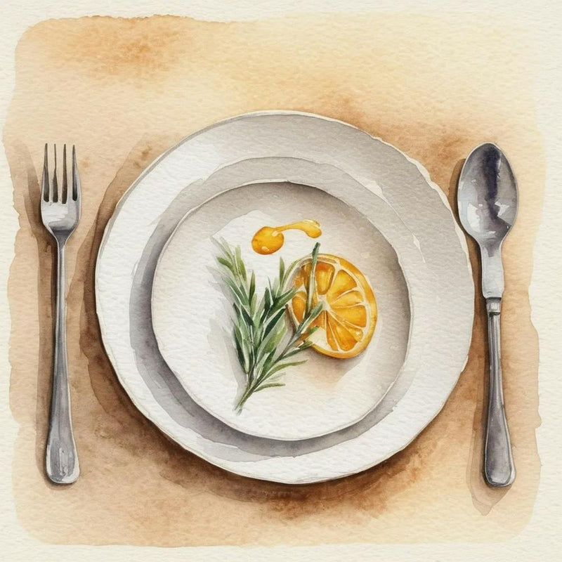 Watercolor Plate With Lemon And Rosemary