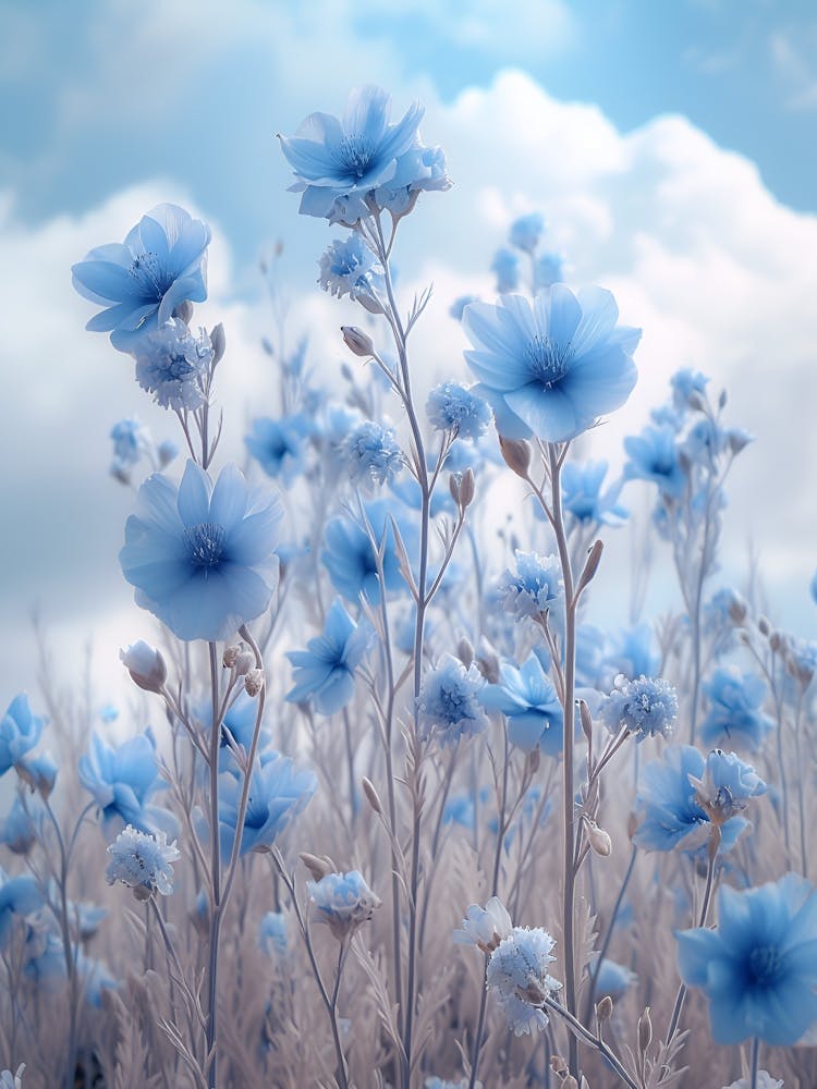 Blue Flowers In A Field