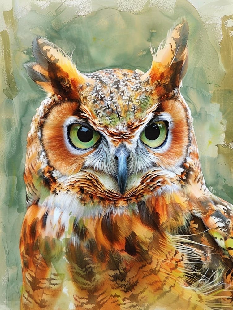 Owl Pastel Watercolour 2