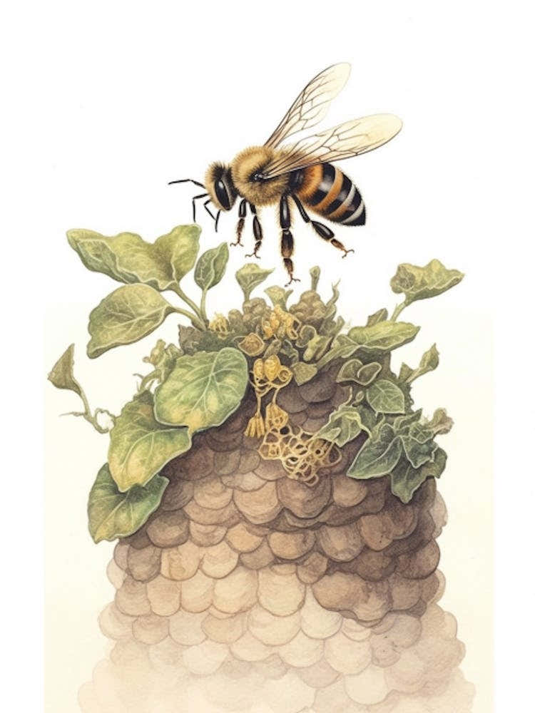 Northern Colletes Bee Beehive Watercolour Illustration 1