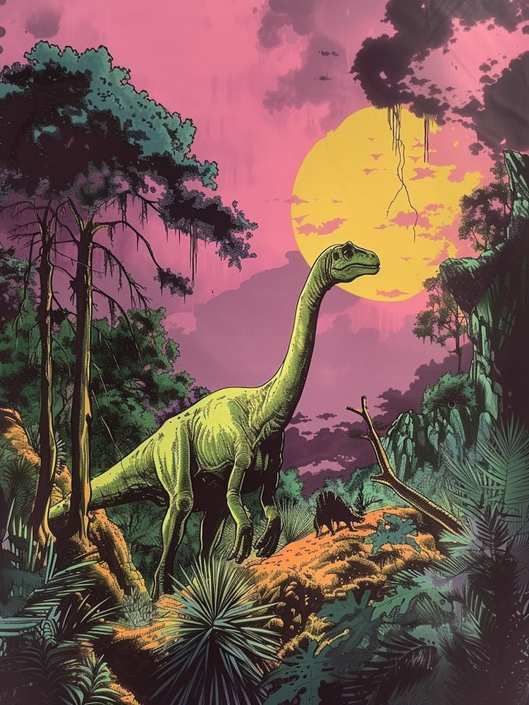 Dinosaur In Jurassic Moonlit Landscape