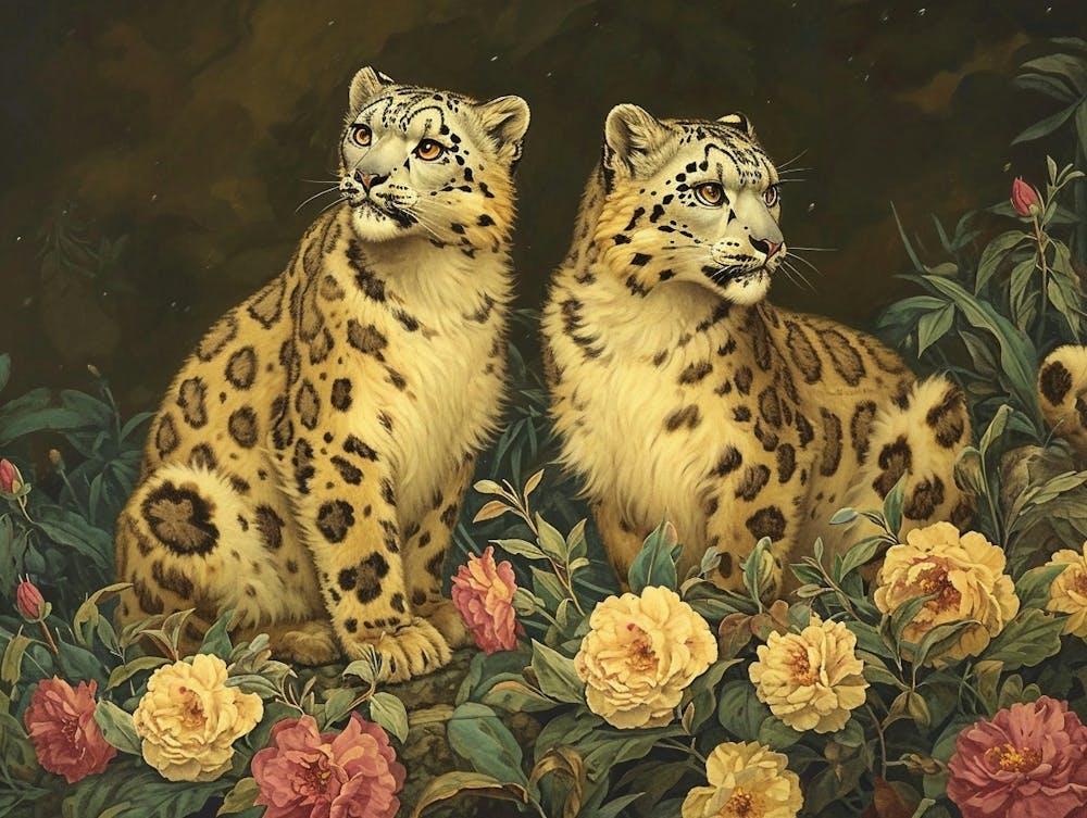 Floral Animal Illustration Snow Leopard 1