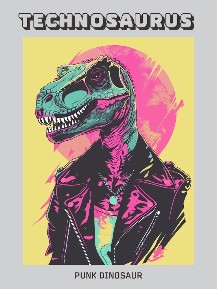 Affiche Dinosaure Punk Jaune & Rose