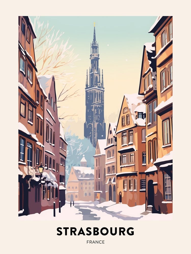 Vintage Winter Travel Poster Strasbourg France 3