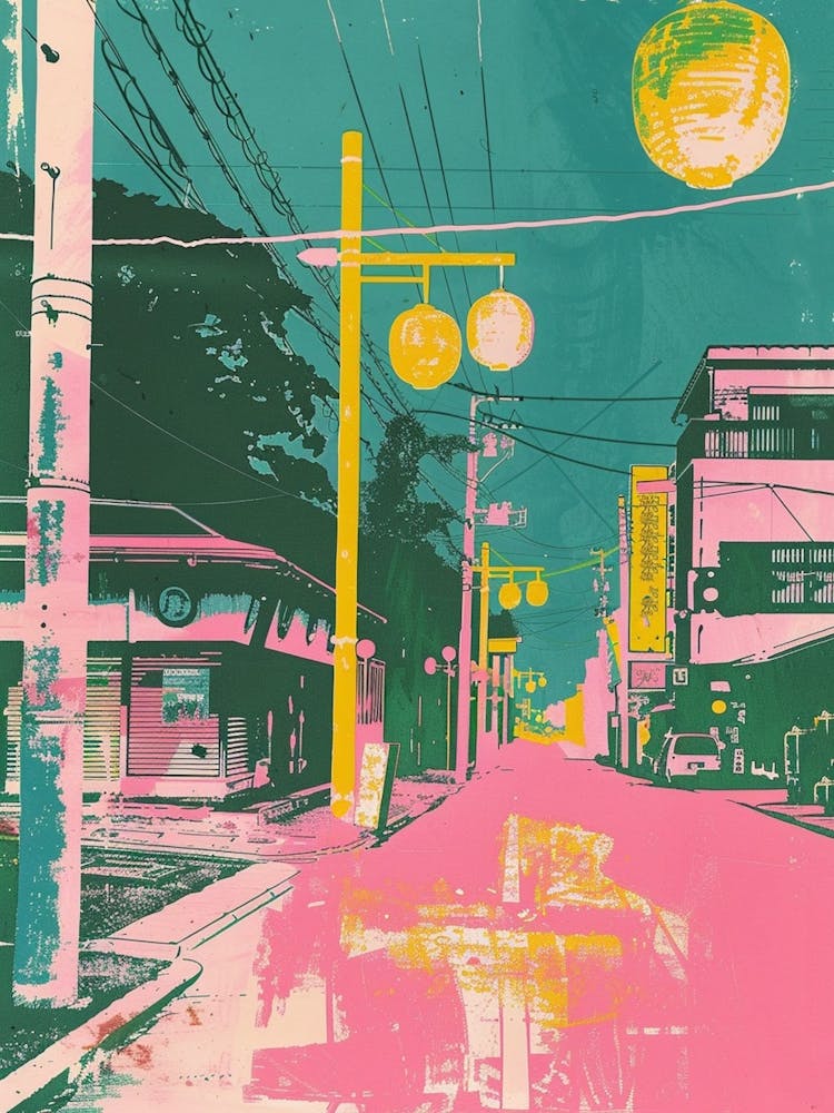 Kagoshima Japan Retro Duotone Silkscreen 1