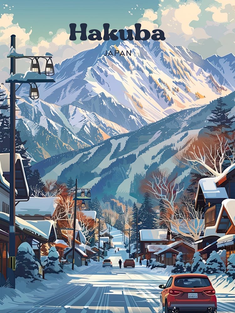 Hakuba Japan Winter Travel Illustration