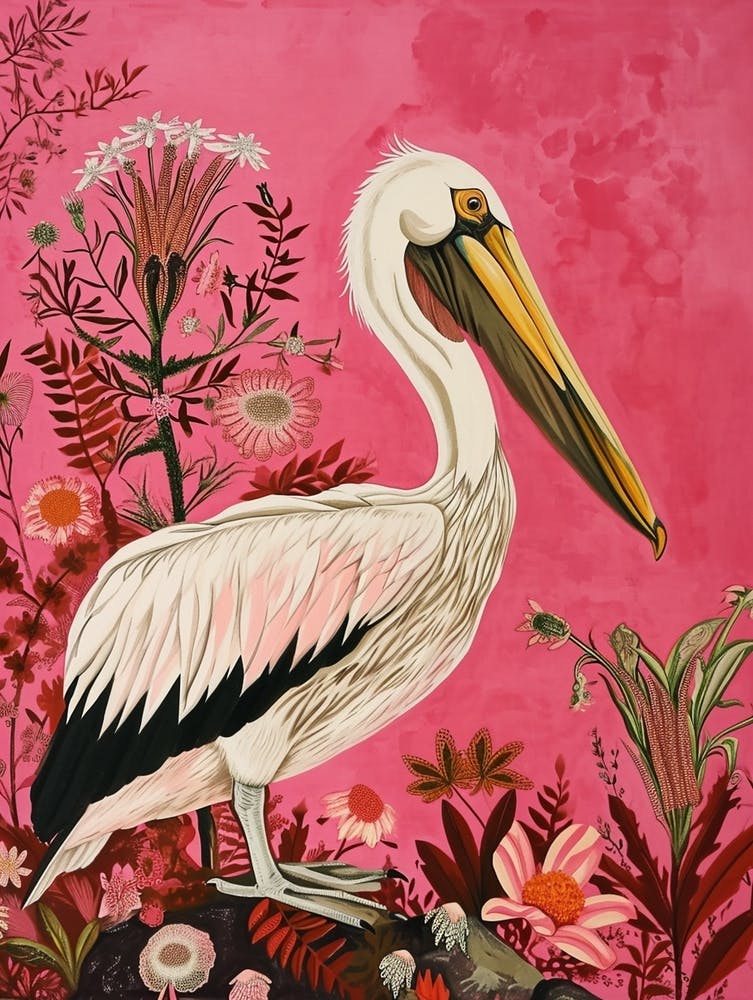 Floral Animal Painting Pelican 1
