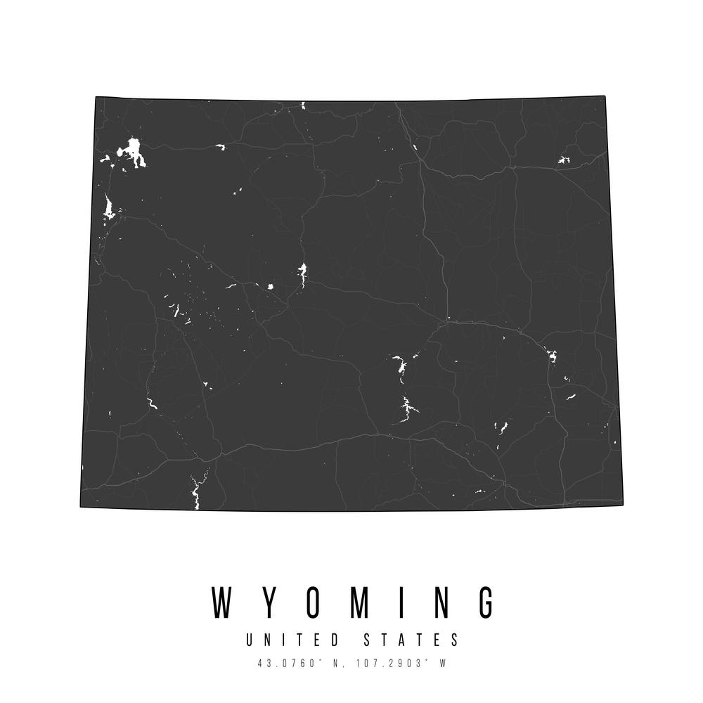 Wyoming Mono Black And White Modern Minimal Street Map Square