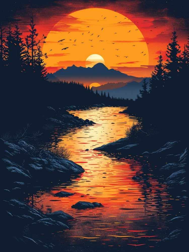 Sunset Over River