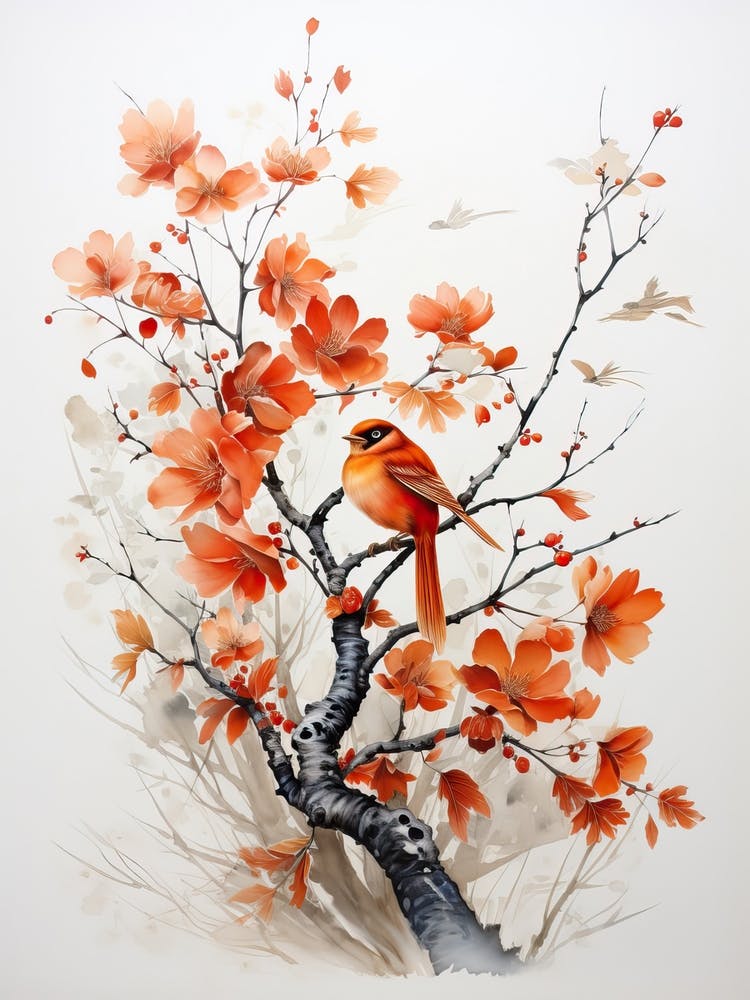 A Bird, Japanese Brush Painting, Ukiyo E, Minimal 3