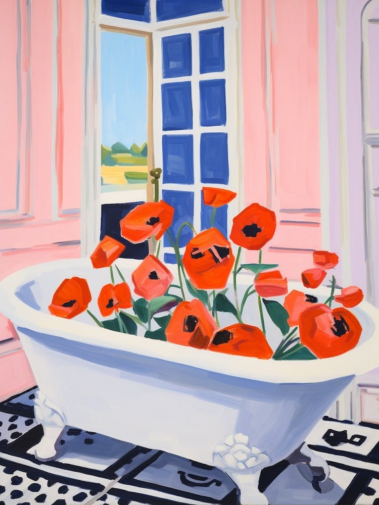 A Bathtube Full Of Poppy In A Bathroom 3
