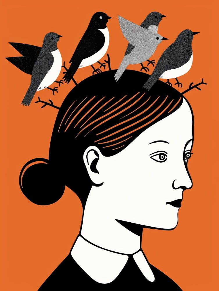 Woman With Birds On Her Head