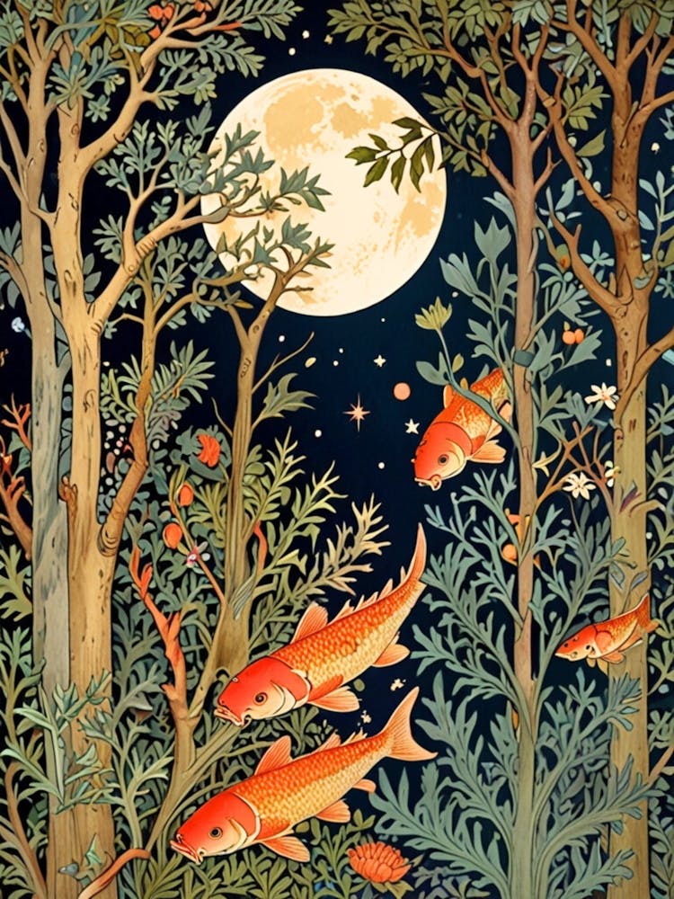 William Morris Fishes In The Moonlight