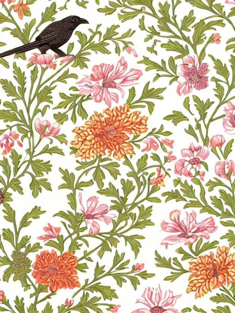 Crow 2 William Morris Style Bird