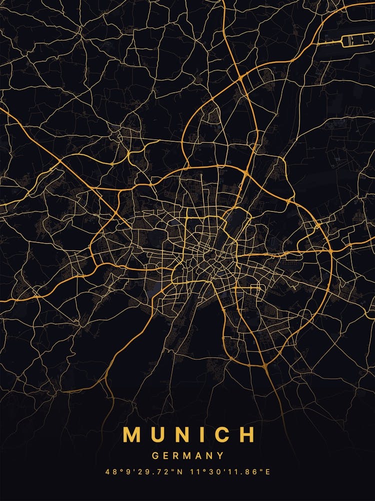 Munich Germany Black And Gold Map