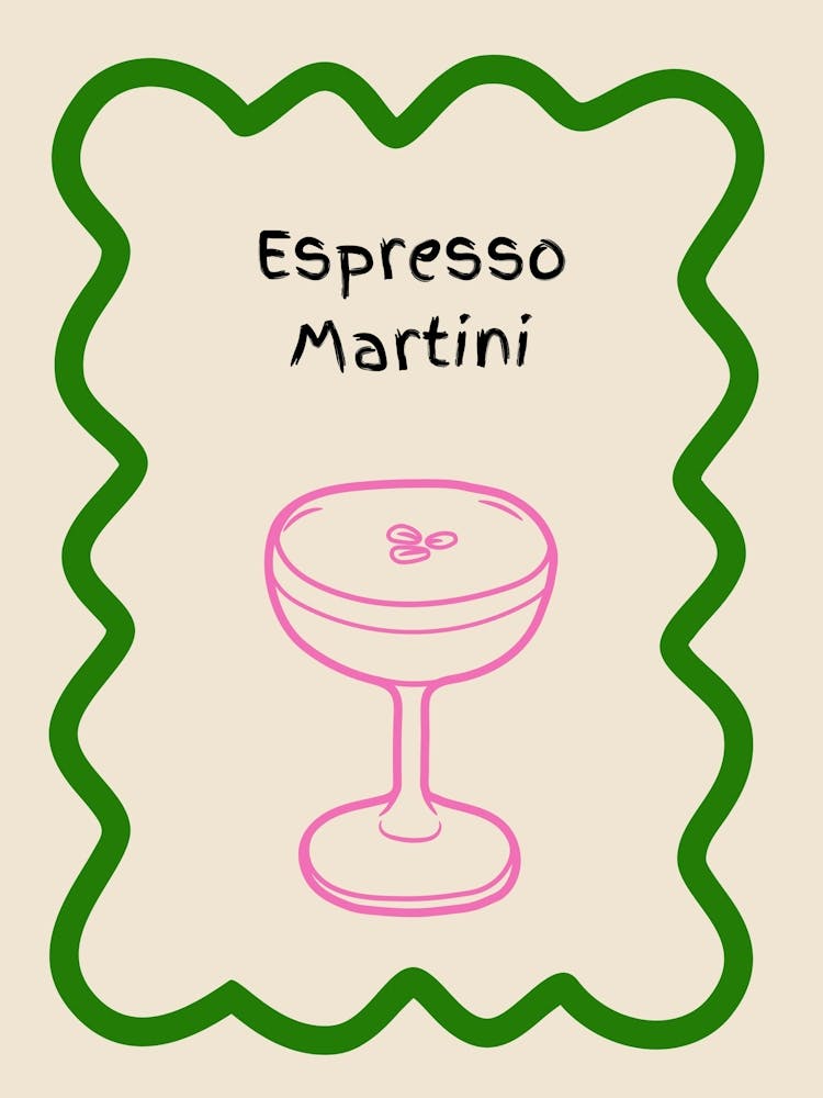 Espresso Martini Doodle Poster Green & Pink