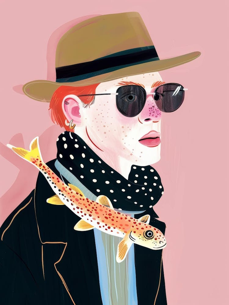 Illustration Of A Man Holding A Fish