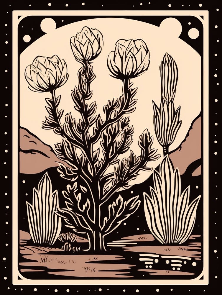 B&W Cactus Illustration Echinocereus Cactus 4