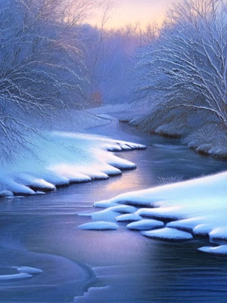 Frozen River Waterscape Crayon 2