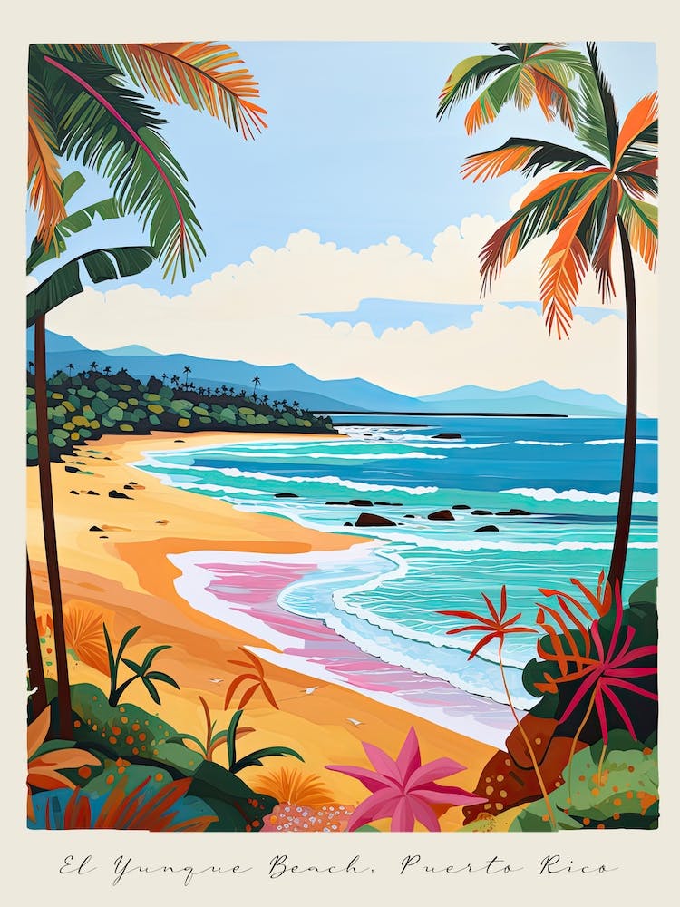 Poster Of El Yunque Beach, Puerto Rico, Matisse And Rousseau Style 1