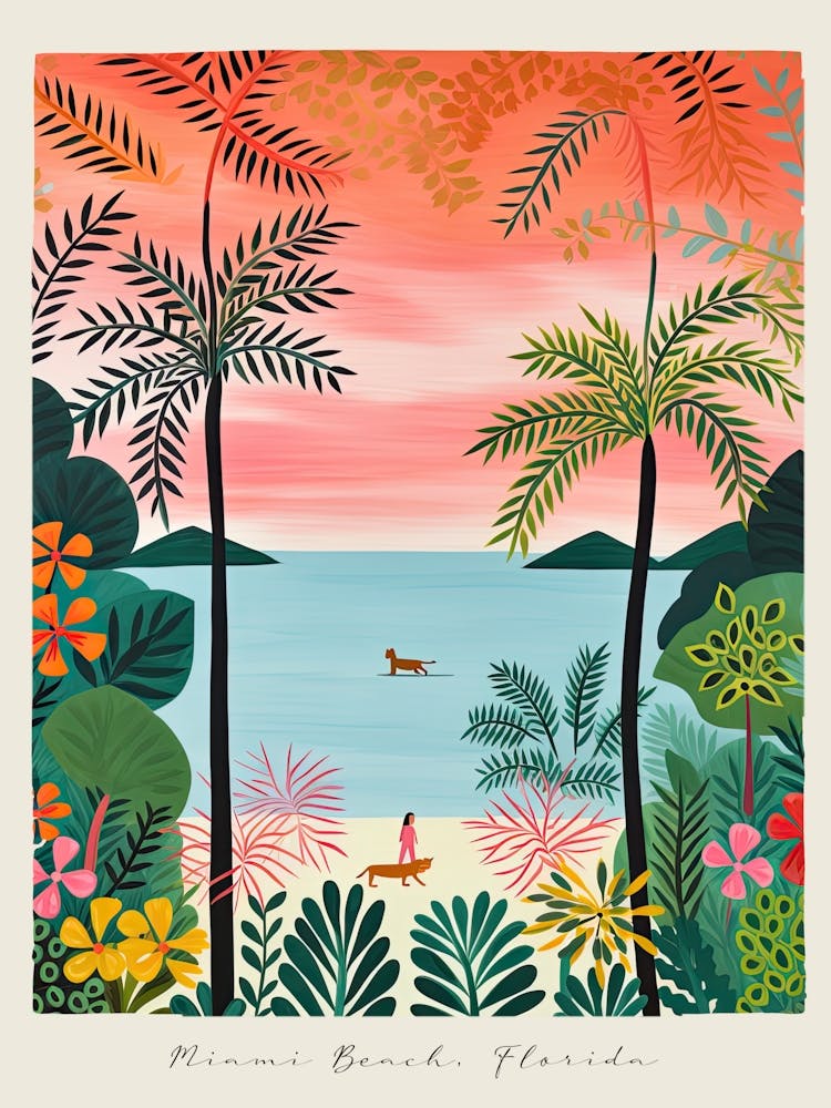 Poster Of Miami Beach, Florida, Matisse And Rousseau Style 7